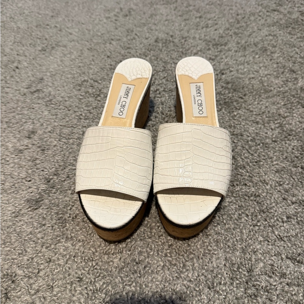 Jimmy Choo Ivory Croc-Embossed Wedges